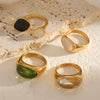 Women's Fashion Luxury Resin Titanium Steel And Stainless Steel Geometric Pattern Polished Electroplated Ring And Bracelet Set