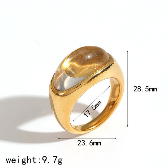 Women's Fashion Luxury Resin Titanium Steel And Stainless Steel Geometric Pattern Polished Electroplated Ring And Bracelet Set