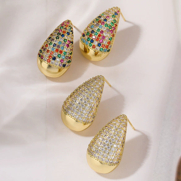 Women's Fashion Luxury Zircon Water Drop Earrings Copper Microinlay Geometric Style