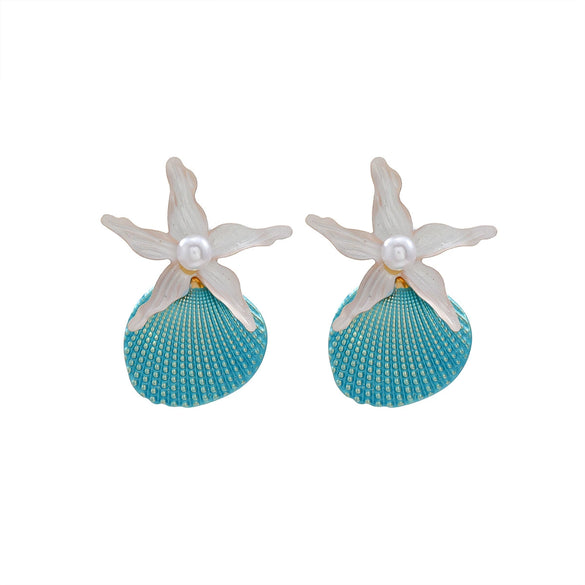 Women's Fashion Marine Style Zinc Alloy Geometric Starfish Shell Imitation Pearl Earrings