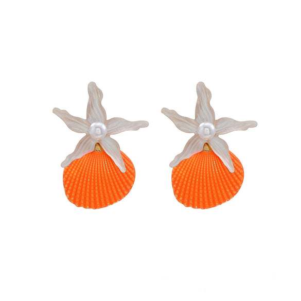 Women's Fashion Marine Style Zinc Alloy Geometric Starfish Shell Imitation Pearl Earrings