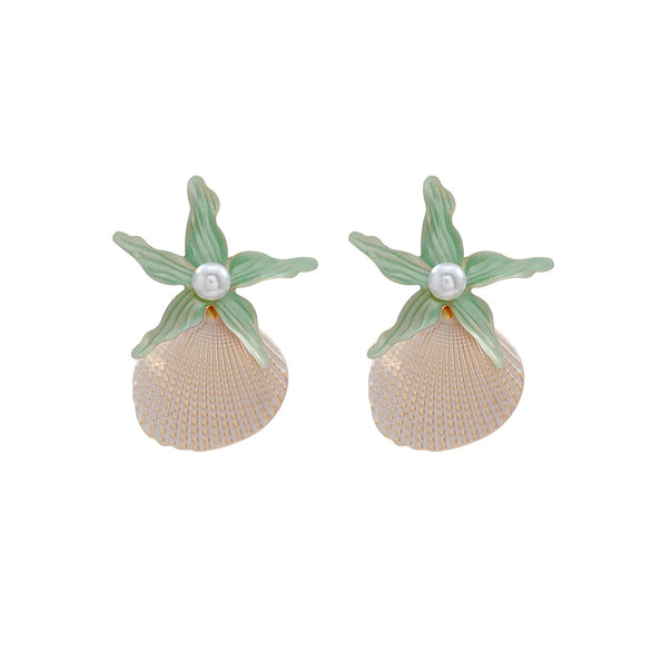 Women's Fashion Marine Style Zinc Alloy Geometric Starfish Shell Imitation Pearl Earrings