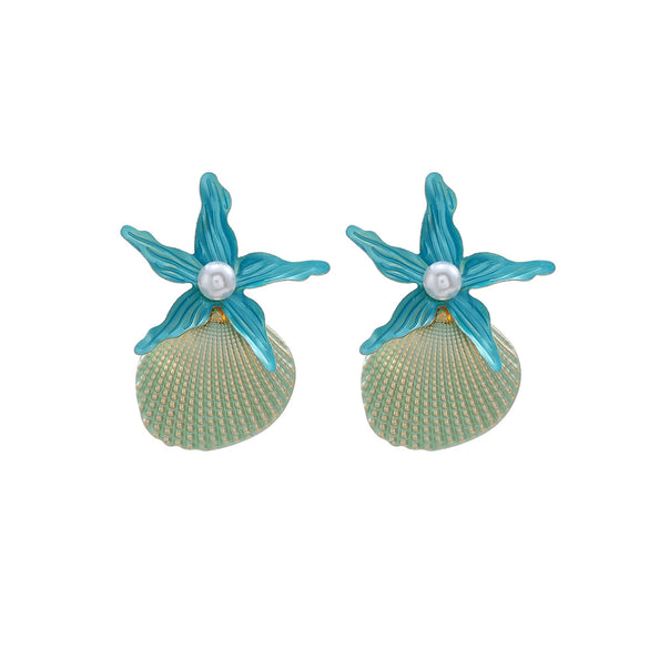 Women's Fashion Marine Style Zinc Alloy Geometric Starfish Shell Imitation Pearl Earrings
