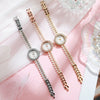 Women's Fashion Metal Alloy Stainless Steel Pearl Chain Round Dial Fritillary Pattern Watch