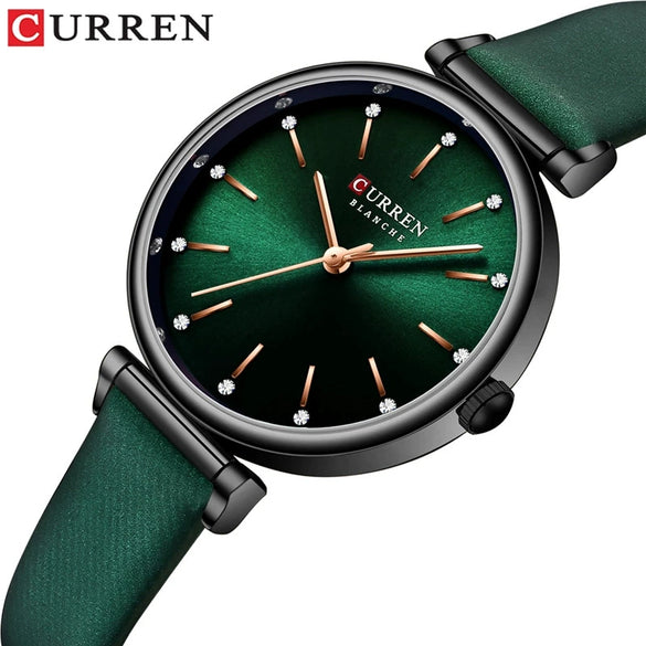 Women's Fashion Metal And Genuine Leather Round Dial Wristwatch With Horseshoe Buckle And Stainless Steel Clasp