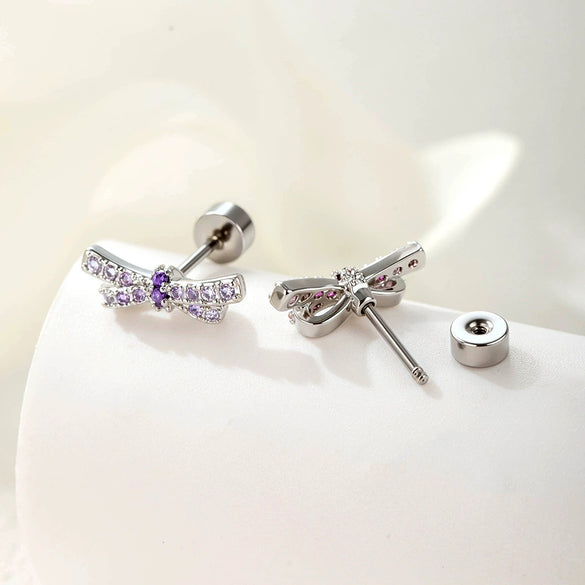 Women's Fashion Metal Bow Ear Nail With Zirconia Processing