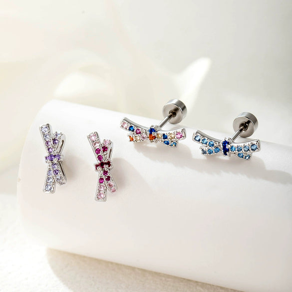 Women's Fashion Metal Bow Ear Nail With Zirconia Processing