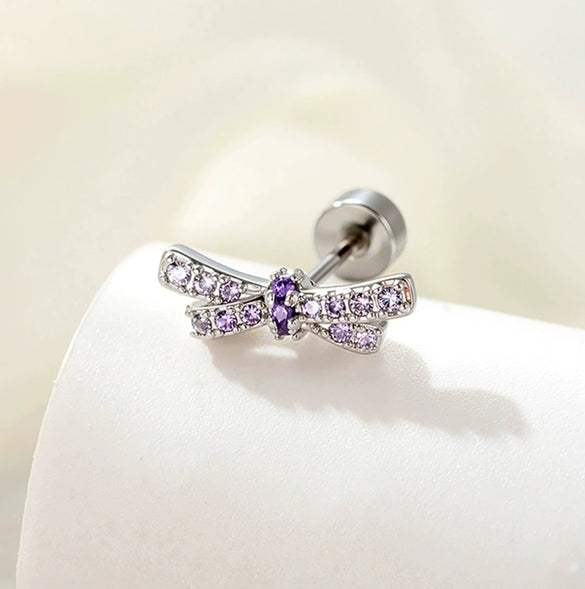 Women's Fashion Metal Bow Ear Nail With Zirconia Processing