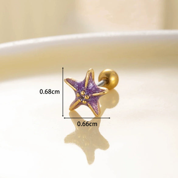 Women's Fashion Metal Starfish Flower Painted Oil Electroplated Titanium Steel Ear Nails