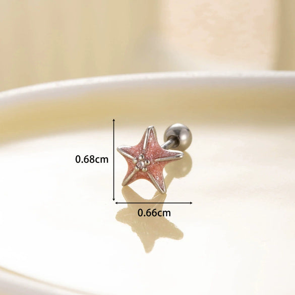 Women's Fashion Metal Starfish Flower Painted Oil Electroplated Titanium Steel Ear Nails