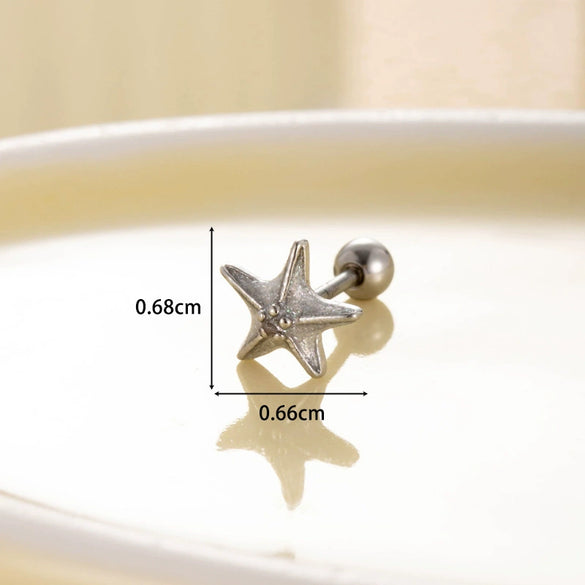 Women's Fashion Metal Starfish Flower Painted Oil Electroplated Titanium Steel Ear Nails