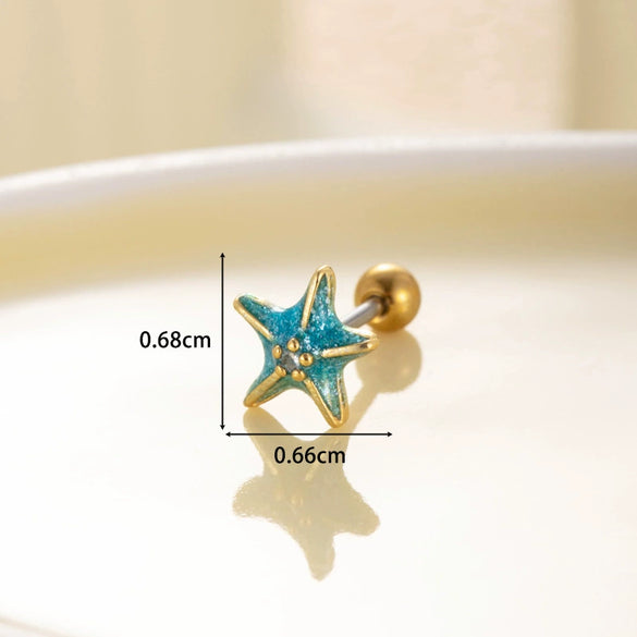 Women's Fashion Metal Starfish Flower Painted Oil Electroplated Titanium Steel Ear Nails