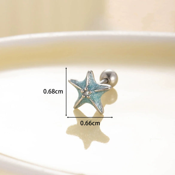 Women's Fashion Metal Starfish Flower Painted Oil Electroplated Titanium Steel Ear Nails