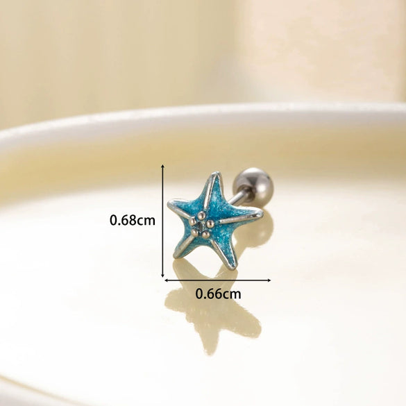 Women's Fashion Metal Starfish Flower Painted Oil Electroplated Titanium Steel Ear Nails