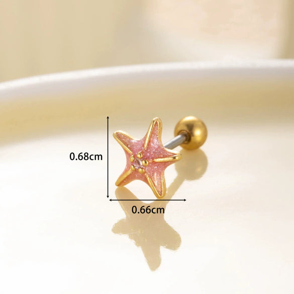 Women's Fashion Metal Starfish Flower Painted Oil Electroplated Titanium Steel Ear Nails