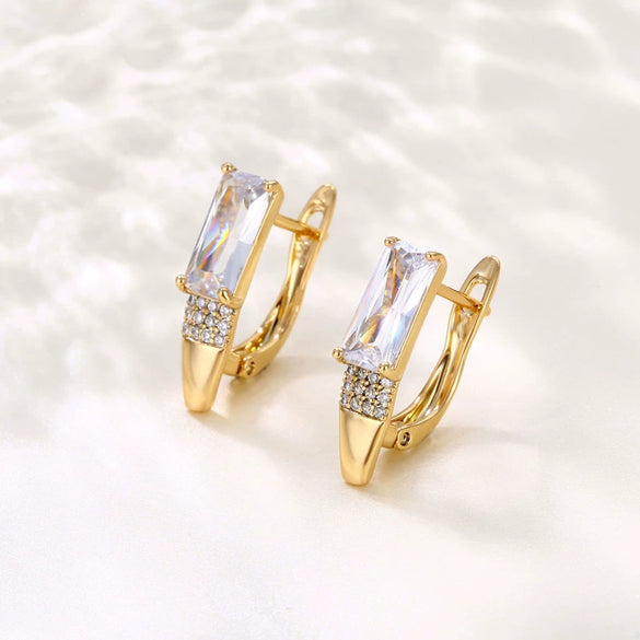 Women's Fashion Metal U Shaped Geometric Zircon Earrings With Electroplated Textured Finish
