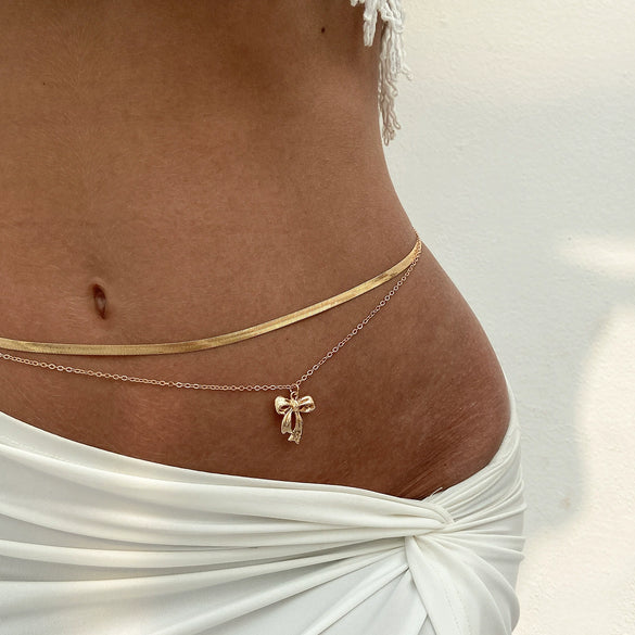Women's Fashion Metal Waist Chain With Bow Pendant And Snake Bone Design Made Of Copper Chain Alloy