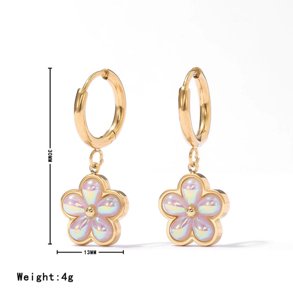 Women's Fashion Minimalist Titanium Steel Geometric Fivepetal Flower Pearl Necklace And Earrings With Electroplating