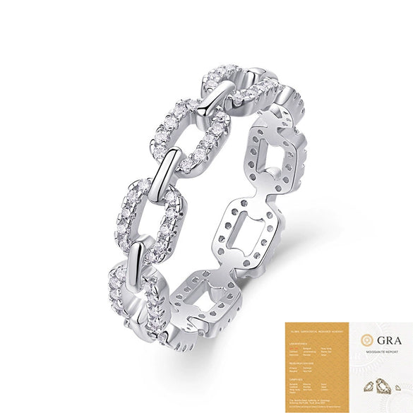 Women's Fashion Moissanite Ring In S925 Silver With Geometric Pattern And Diamond Setting