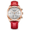 Women's Fashion Multifunction Chronograph Calendar Watch Alloy Case Genuine Leather Strap Round Dial Stainless Steel Clasp