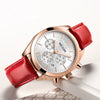 Women's Fashion Multifunction Chronograph Calendar Watch Alloy Case Genuine Leather Strap Round Dial Stainless Steel Clasp