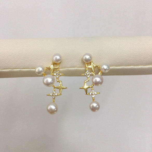 Women's Fashion Natural Freshwater Pearl Earrings With Multibead And Star Design Oblate Shape Alloy Inlaid Artificial Gemstone And Semiprecious Stone