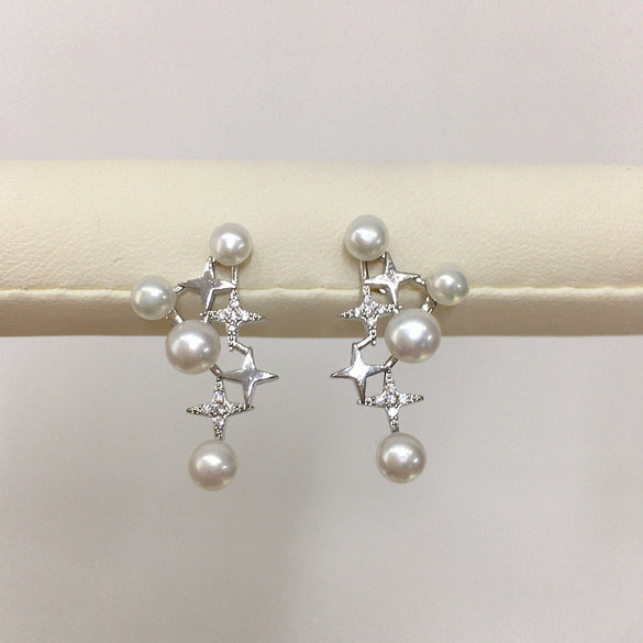 Women's Fashion Natural Freshwater Pearl Earrings With Multibead And Star Design Oblate Shape Alloy Inlaid Artificial Gemstone And Semiprecious Stone