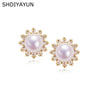 Women's Fashion Natural Freshwater Pearl Oblate Stud Earrings