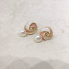 Women's Fashion Natural Freshwater Pearl Round Oblate Pink Windmill Earrings 18K Gold