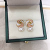 Women's Fashion Natural Freshwater Pearl Round Oblate Pink Windmill Earrings 18K Gold