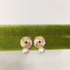 Women's Fashion Natural Freshwater Pearl Round Oblate Pink Windmill Earrings 18K Gold