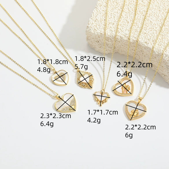 Women's Fashion Niche Heartshaped Motherofpearl Pendant Necklace Copper Electroplating Mixed Gemstone Setting O Word Chain