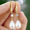 Women's Fashion Ol And Minimalist Geometric Copper Artificial Pearl Dropshaped Diamondembedded Earrings