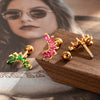 Women's Fashion Ol Colorful Marquiseshaped Flowerpatterned Zircon Inlaid Stainless Steel Electroplated Cartilage Piercing Earrings