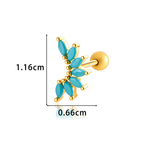 Women's Fashion Ol Colorful Marquiseshaped Flowerpatterned Zircon Inlaid Stainless Steel Electroplated Cartilage Piercing Earrings