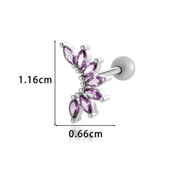 Women's Fashion Ol Colorful Marquiseshaped Flowerpatterned Zircon Inlaid Stainless Steel Electroplated Cartilage Piercing Earrings