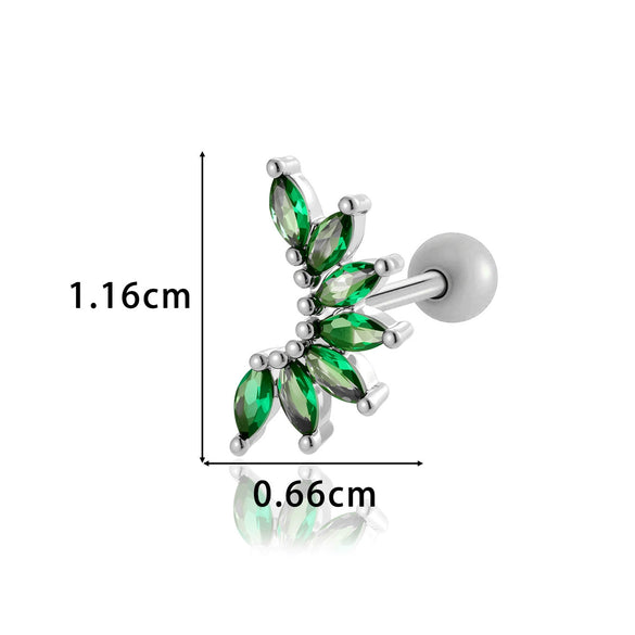 Women's Fashion Ol Colorful Marquiseshaped Flowerpatterned Zircon Inlaid Stainless Steel Electroplated Cartilage Piercing Earrings