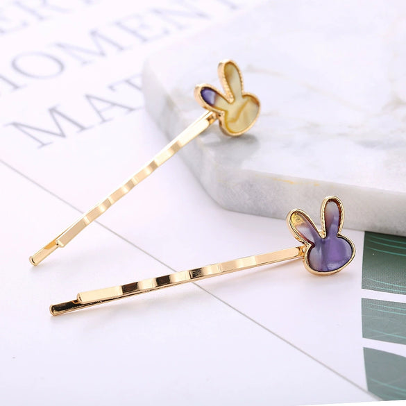 Women's Fashion Ol Geometric Alloy Electroplated Rabbit Head Four Leaf Clover One Word Clip Hairpin Hair Accessories