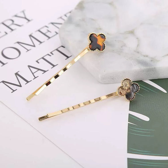 Women's Fashion Ol Geometric Alloy Electroplated Rabbit Head Four Leaf Clover One Word Clip Hairpin Hair Accessories