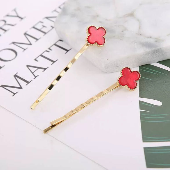 Women's Fashion Ol Geometric Alloy Electroplated Rabbit Head Four Leaf Clover One Word Clip Hairpin Hair Accessories