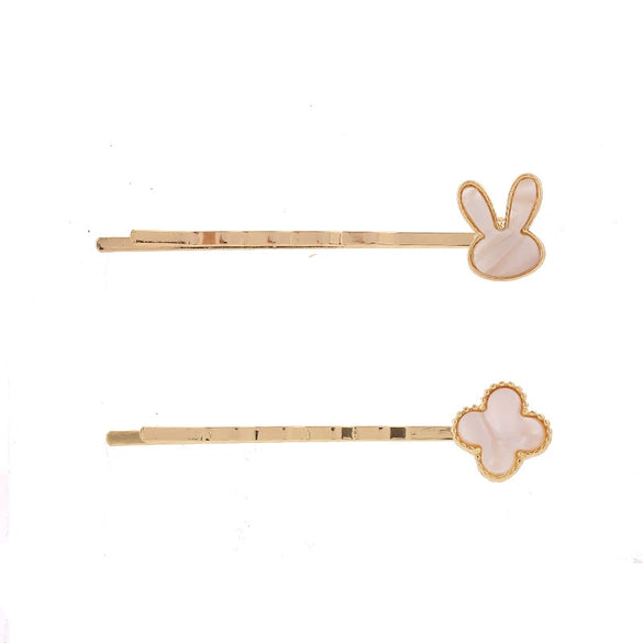 Women's Fashion Ol Geometric Alloy Electroplated Rabbit Head Four Leaf Clover One Word Clip Hairpin Hair Accessories