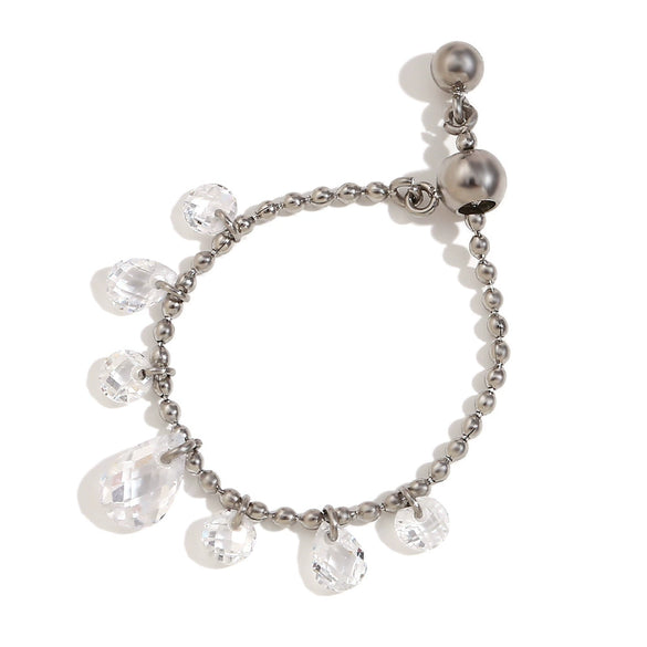 Women's Fashion Ol Geometric Stainless Steel 18K Gold Plated Pull Adjustable Bead Pendant Bracelet