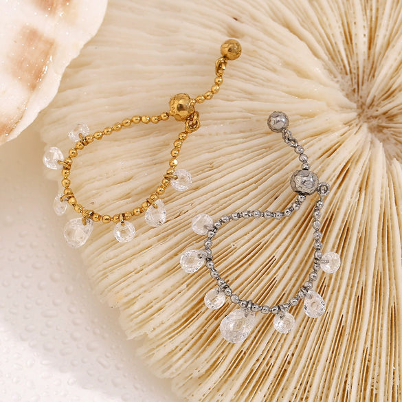 Women's Fashion Ol Geometric Stainless Steel 18K Gold Plated Pull Adjustable Bead Pendant Bracelet