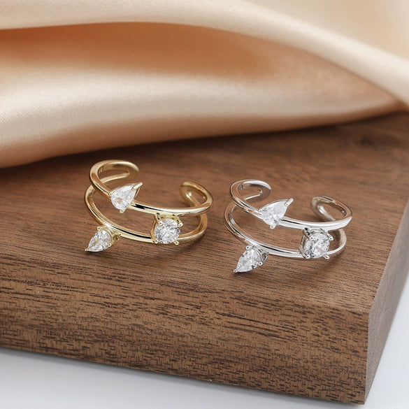 Women's Fashion Open Ring S925 Sterling Silver Geometric Cut Out Line Zircon Electroplating
