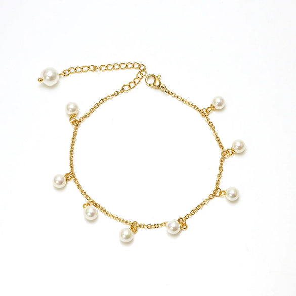 Women's Fashion Pearl Tassel Titanium Steel Anklet Jewelry With Geometric Design