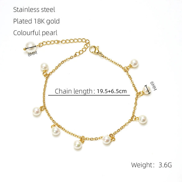Women's Fashion Pearl Tassel Titanium Steel Anklet Jewelry With Geometric Design