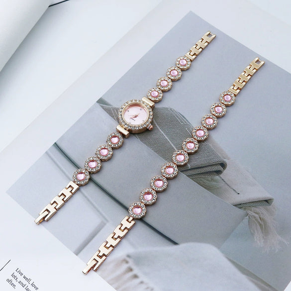Women's Fashion Quartz Bracelet Watch Set Chalcedony Diamond Alloy Round Dial