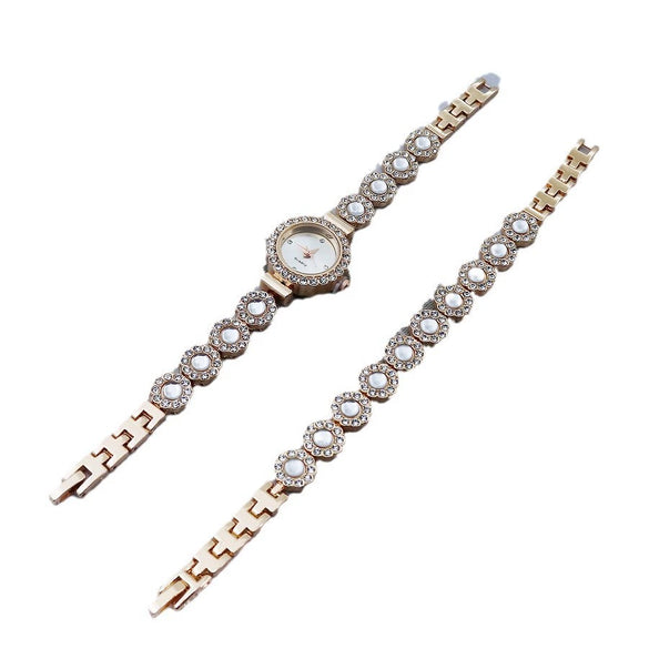 Women's Fashion Quartz Bracelet Watch Set Chalcedony Diamond Alloy Round Dial