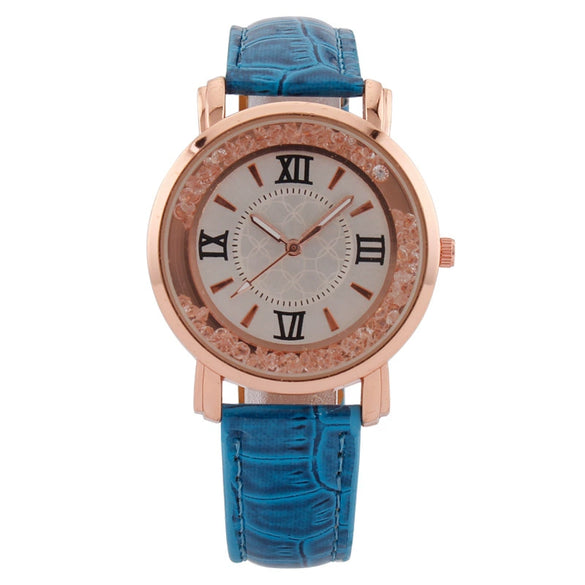 Women's Fashion Quartz Watch Alloy Case Imitation Leather Strap Round Dial Printed Logo