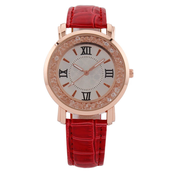 Women's Fashion Quartz Watch Alloy Case Imitation Leather Strap Round Dial Printed Logo